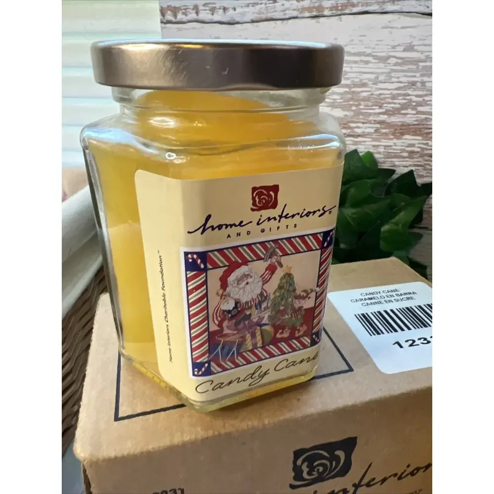 2 VINTAGE HOME INTERIORS HOMCO JARS CANDLE Candy Cane 7.5 OUNCE New In Box